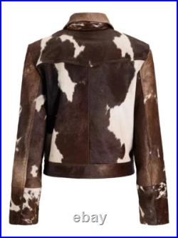 Genuine Cowhide Leather Jacket for Women Natural Hair-On Cow Skin Fashion Coat Genuine Cowhide Leather Jacket for Women Natural Hair-On Cow Skin Fashion Coat