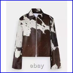 Genuine Cowhide Leather Jacket for Women Natural Hair-On Cow Skin Fashion Coat Genuine Cowhide Leather Jacket for Women Natural Hair-On Cow Skin Fashion Coat