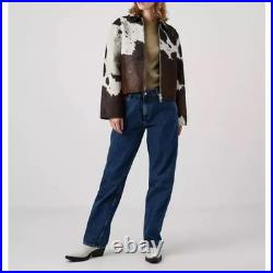 Genuine Cowhide Leather Jacket for Women Natural Hair-On Cow Skin Fashion Coat Genuine Cowhide Leather Jacket for Women Natural Hair-On Cow Skin Fashion Coat
