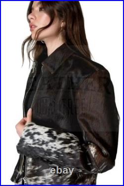 Genuine Cowhide Leather Jacket for Women Natural Hair-On Cow Skin Fashion Coat