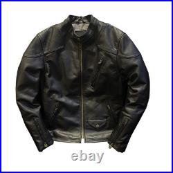 Genuine Leather Jacket Men's Cowhide Standing Collar Motorcycle Amikaji Jackets