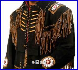 Genuine Leather Style Men Suede Black Western Jacket With Cowboy Fringe -15