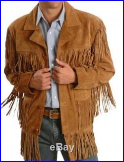 Genuine Leather Style Men Suede Brown Western Jacket With Cowboy Fringe -8