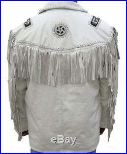 Genuine Leather Style Men Suede White Western Jacket With Cowboy Fringe -10