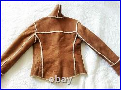 Genuine shearling jacket sheepskin lamb fur rancher coat shawl collar tan M