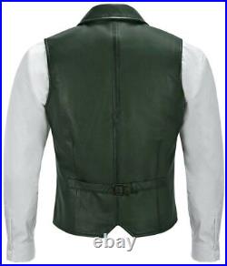 Green Genuine Western Vest Coat Jacket Lambskin Men Leather Waistcoat Button