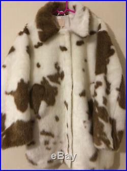 H&M FAUX TEDDY FUR COW PRINT COAT Cream Sold OUT OVERSIZED XS UK 8 10
