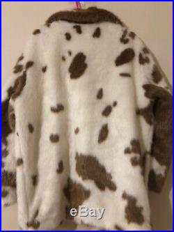 H&M FAUX TEDDY FUR COW PRINT COAT Cream Sold OUT OVERSIZED XS UK 8 10