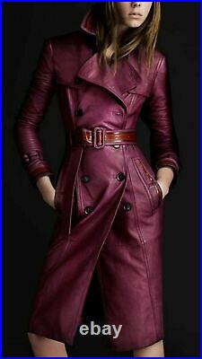 HOT! Women's Genuine Leather Lambskin Long Overcoat Trench Stylish Coat Jacket