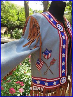 Hairston Roberson ROPA Beaded Denim Jacket Horse Stars Flags Arrow