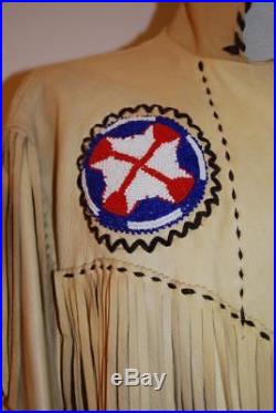Handmade Deer Skin Leather Western Native American Beaded Fringed Jacket Coat XL