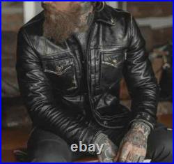 Handmade Men Cargo Pocket Leather Jacket. Men Leather Coat, Men Western Jacket
