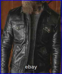 Handmade Men Cargo Pocket Leather Jacket. Men Leather Coat, Men Western Jacket