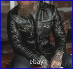 Handmade Men Cargo Pocket Leather Jacket. Men Leather Coat, Western Men Jacket