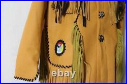 Handmade Native American Western Wear Suede Leather Jacket Fringes & Beads Work