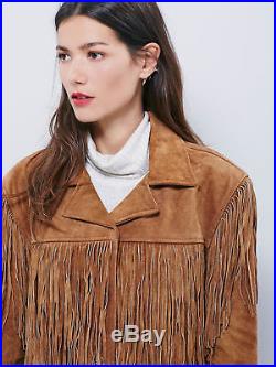 Handmade Women Brown Western Style Suede Leather Jacket Coat With fringes