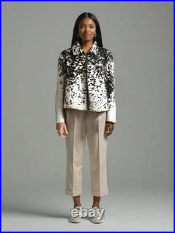 Handmade Women's Cowhide Leather Western Jacket Black White Gift for Her