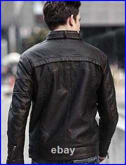 Handsome Men Cool Look Authentic Sheepskin Real Leather Jacket Fashionable Coat