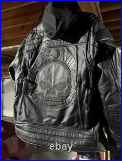 Harley-Davidson Mens Skull Leather Jacket Hoodie Cowhide Biker Motorcycle Riding