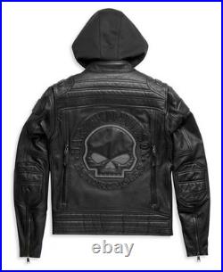Harley-Davidson Mens Skull Leather Jacket Hoodie Cowhide Biker Motorcycle Riding