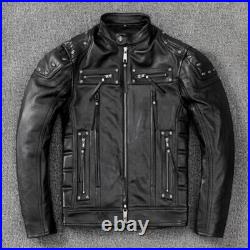 Harley Motorcycle Biker Cowhide Genuine Leather Men's Motorcycle Riding Jacket