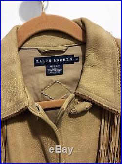 High End Ralph Lauren Blue Label 100% Leather Fringe Coat Western