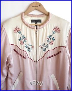 ISABEL MARANT- Blouson satin western LINDSEY 36 embroidered zipper jacket