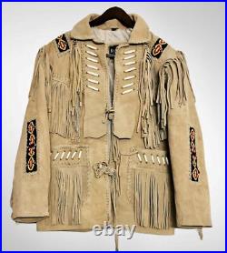 Indian Beaded Western Jacket Natives American Cowboy Style Suede Leather Coat