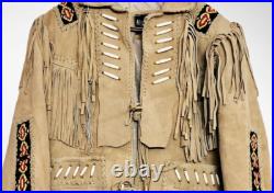 Indian Beaded Western Jacket Natives American Cowboy Style Suede Leather Coat