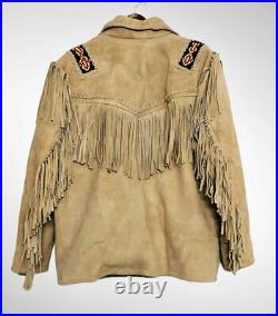 Indian Beaded Western Jacket Natives American Cowboy Style Suede Leather Coat