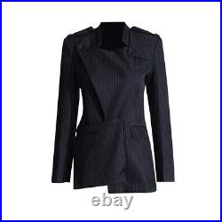 Irregular Womens Long Sleeve Short Striped Blazer Coat Jacket Hollow out British