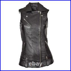 Jacket Black Western Classic Vest Coat Waistcoat Women Button Lambskin Leather