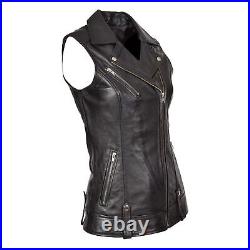 Jacket Black Western Classic Vest Coat Waistcoat Women Button Lambskin Leather