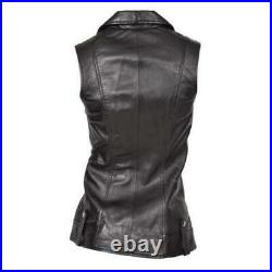Jacket Black Western Classic Vest Coat Waistcoat Women Button Lambskin Leather