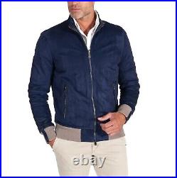 Jacket Leather Suede Men Western Fashion Custom Made Coat Biker Real Blue 4