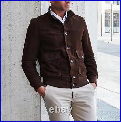 Jacket Leather Suede Men Western Fashion Custom Made Coat Biker Real Brown 7