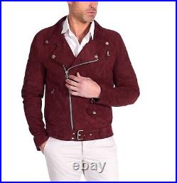 Jacket Leather Suede Men Western Fashion Custom Made Coat Biker Real Red 13