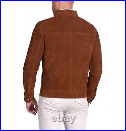 Jacket Leather Suede Men Western Fashion Custom Made Coat Biker Real Tan 11