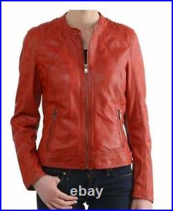 Jacket Leather Women Biker Women's Coat Motorcycle Vintage Western Size Red 19