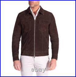 Jacket Suede Leather Men Mens Western Coat Soft Bomber Lambskin American Brown 7