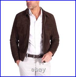 Jacket Suede Leather Men Mens Western Coat Soft Bomber Lambskin American Brown 7