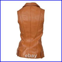 Jacket Western Classic Vest Coat Waistcoat Women Button Lambskin Leather Brown
