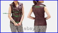 Jacket Western Classic Vest Coat Waistcoat Women Button Lambskin Leather Brown