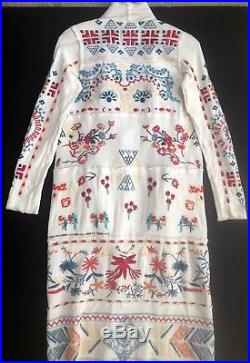 Johnny Was Biya Beige Western Embroidered Cotton Long Patchwork Wrap Duster S