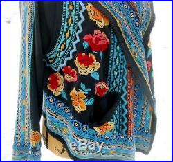 Johnny Was Biya Black Nemma Embroidered Roses Hoodie Jacket NWT $398 Large