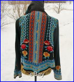 Johnny Was Biya Black Nemma Embroidered Roses Hoodie Jacket NWT $398 Large
