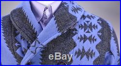 KAPITAL Japan Blue Western Shawl Collar Belted Cotton 3-Btn DB Coat 3/Medium
