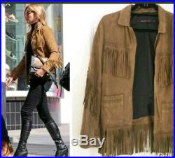 Kate Moss Topshop Iconic Tan Buttersoft Suede Leather Western Jacket Uk 12