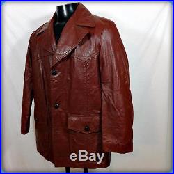 Kingsmark Vtg 70s WESTERN Car Coat Leather Blazer JACKET Mens Size S 38 RED