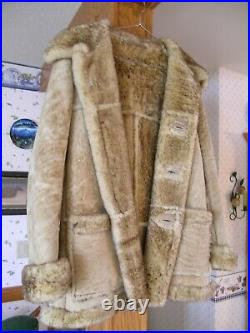 Knight Tailors Shearling Sheepskin Tan Brown Jacket Coat Mens Size 42, Excellent